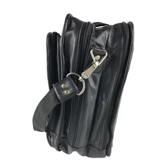 Dilana Unisex Black Leather Outer Pockets Detachable Strap Top Handle Laptop Bag - Picture 2 of 11